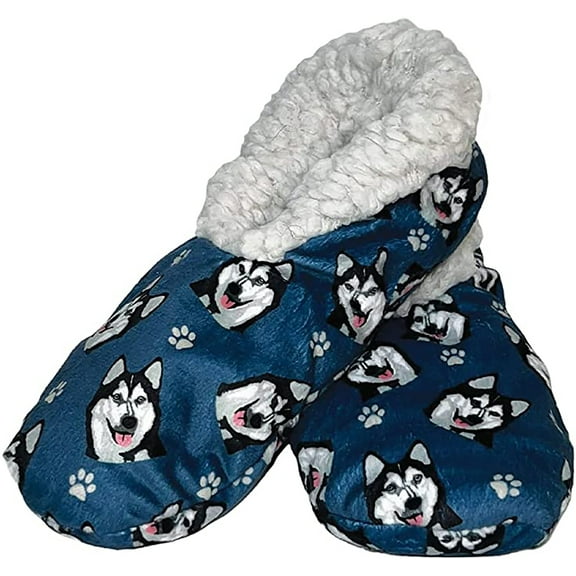 Comfies Super Soft Siberian Husky Slippers - Unisex - One Size Fits Most - Cozy House Slippers - Non Skid Bottom