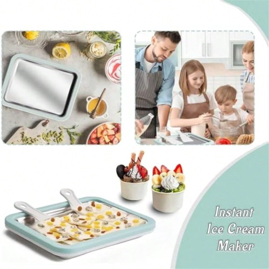 At-Home Rolled Ice Cream Maker Kit Instant Freeze Plate with 2 Scrapers Instant Gelato Pan/Roll Homemade DIY for Fun Parent-Child Activities Families White