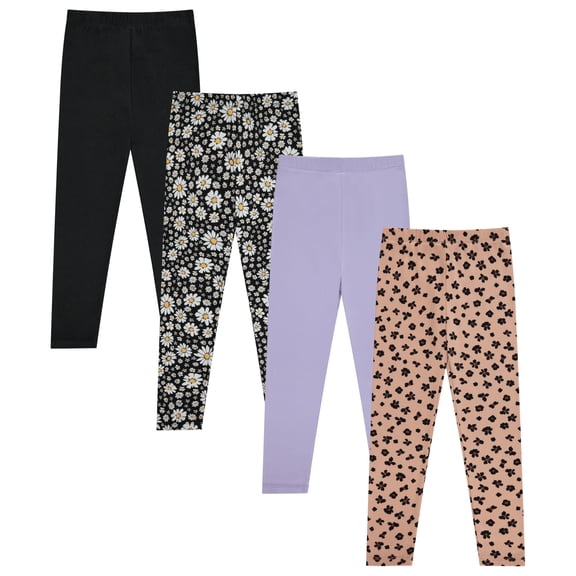 Girls' 4-Pack Fleece Lined Leggings: Whimsical Wonderland of Styles in Sizes 4-16! Unicorns, Flowers & Hearts Galore!, LAVEN,10