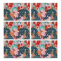 Pioneer Flower Floral Print Pattern Summer Placemats Table Placemats Set Of 6-Linen Kitchen Washable Placemats Table Mats 12x18 Inch Non-Slip Heat Resistant