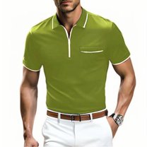 Maean Men Golf Shirts Quarter Zipper Short Sleeve Collared Tshirts Causal Summer Tee with Pockets