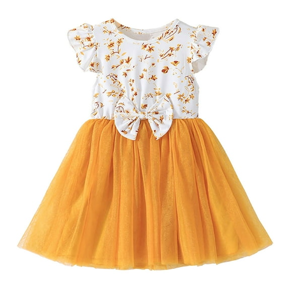 Sngxgn Long Sleeve Girls Dresses Casual A-Line Dress for Toddler School Recital Party(Yellow,7Y)