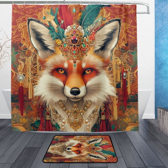 BZSMCE Shower Curtain and Bath Accessory Set,Regal Fox Pattern