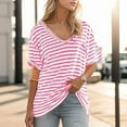 thumbnail image 6 of Raeneomay Oversized T Shirts for Women Women Oversized T-Shirt Striped Short Sleeve V Neck Tee Shirt Casual Loose Drop Shoulder Summer Going Out Top, 6 of 6