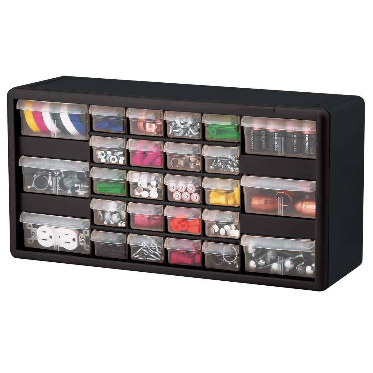 Pack of 2 Plastic Parts Storage Hardware and Craft Cabinet, Akro-Mils 26 Drawer 10126 20-Inch W x 6-Inch D x 10-Inch H Black