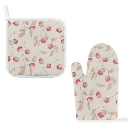 

ZZZHY Soft Watercolor Cherry Harmony-831 Oven Mitts and Pot Holders Sets Heat Resistant Oven Gloves Cute Kitchen Mitts for Oven 2-Piece Baking Gloves Set for Cooking Grilling Baking