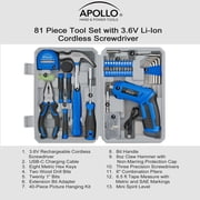 Apollo Tools Compact 81 Piece Tool Set with 3.6V Li-Ion Rechargeable USB Cordless Screwdriver - DT2020 Blue/Gray