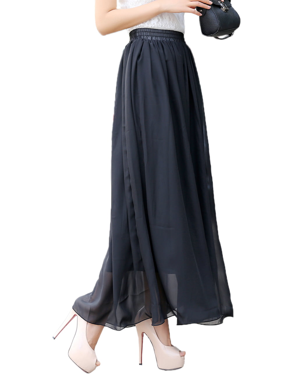 TopTie Full Circle Skirt Flowing Maxi Skirts Best Chiffon Skirt-Black-M ...