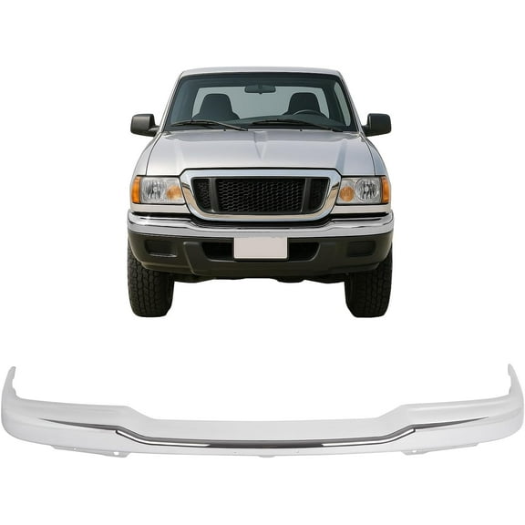 Kojem Front Bumper Cover for 2001-2005 Ford Ranger Edge w/Fog Lamps Replacement for 1L5Z17757CA FO1002368 Bumper Face Bar w/License Plate Provision Chrome Silvery Steel
