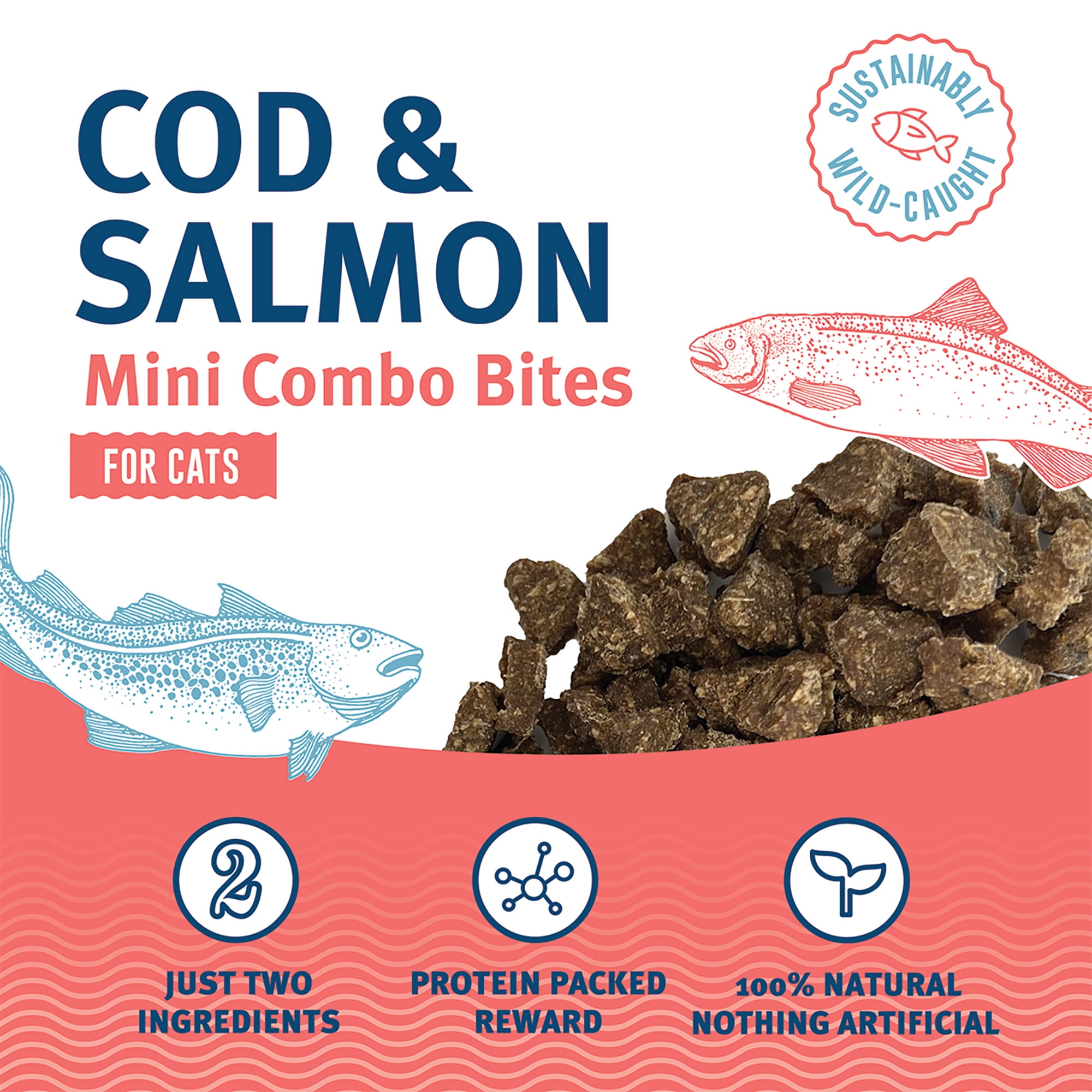 Icelandic+ Mini Combo Bites: Cod & Salmon - 1.7oz Bag - Cat Treats, .25" Crunchy Bites, 2 Ingredient Natural Pet Snacks, No Fillers, Wild-Caught Fish