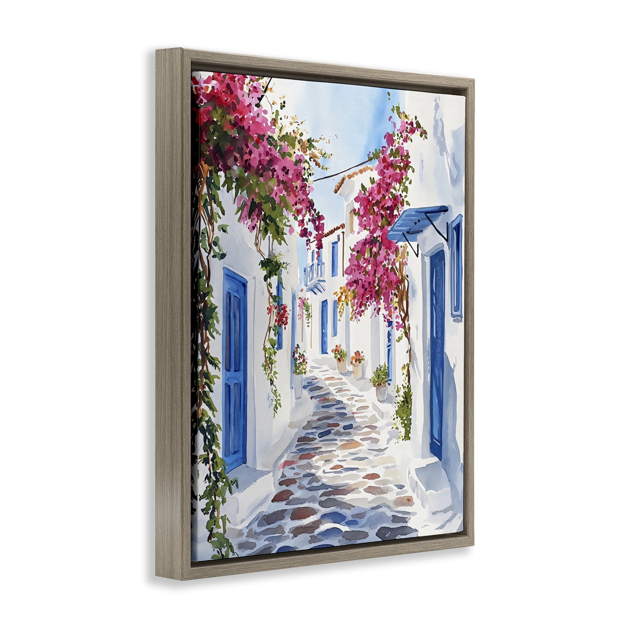 Stupell Industries Santorini Stone Street Pathway Brown Framed Floater Canvas Wall Art, design by LSR Design Studio