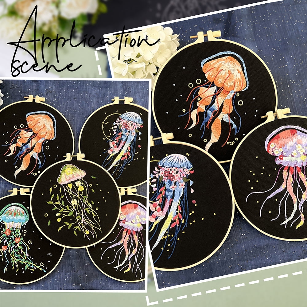 1 Set DIY Jellyfish Pattern Embroidery Kits with Plastic Handle Iron Seam Rippers Mixed Color 89x10mm