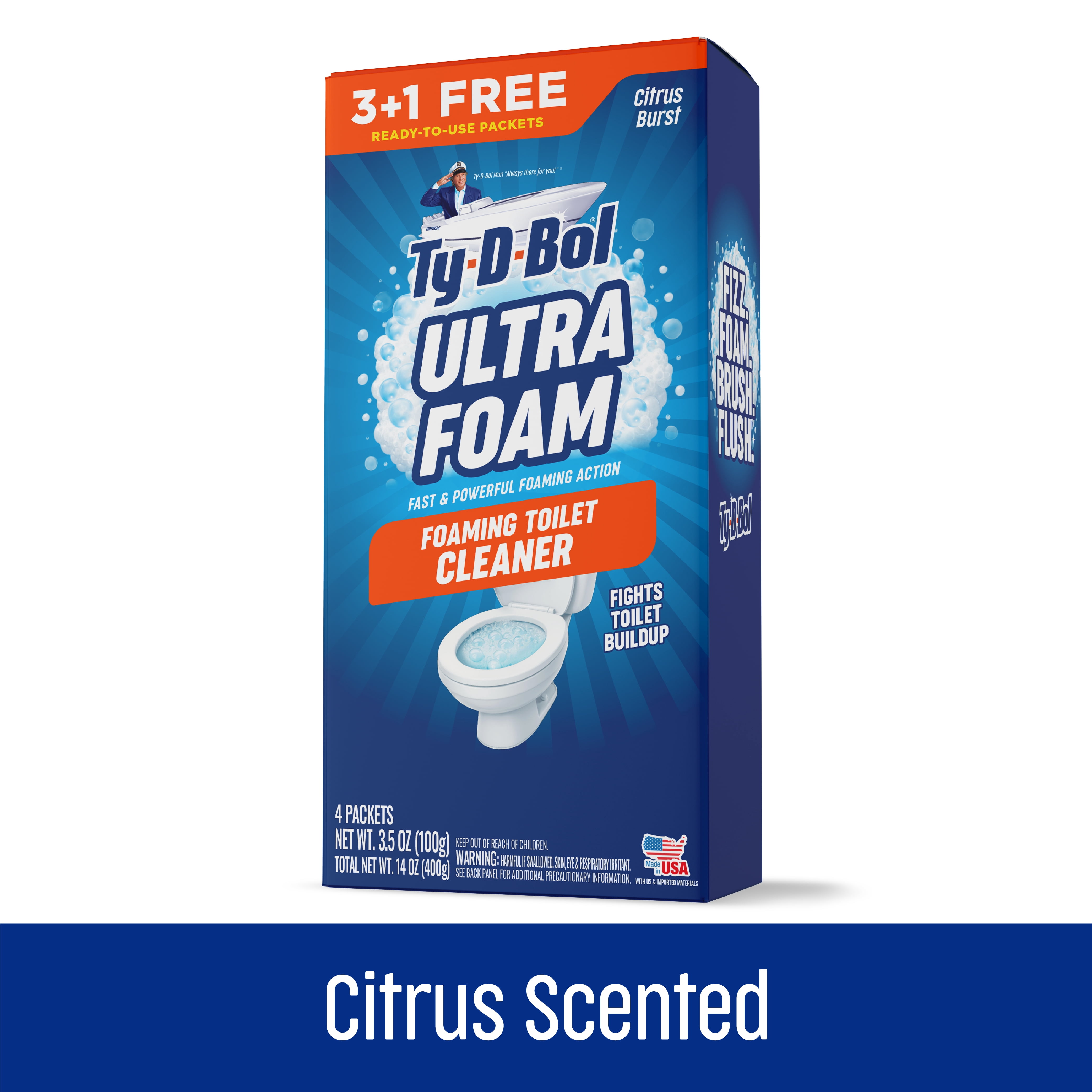 Ty-D-Bol Ultra Foam Citrus Scent Toilet Bowl Cleaner, 8 Packets