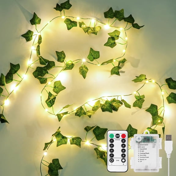 33ft 100 LED Vine with Fairy Lights Remote, Fake Vines String Battery/USB Operated, Ivy Garland, Leaf for Bedroom Garden Party Wall Room Decor