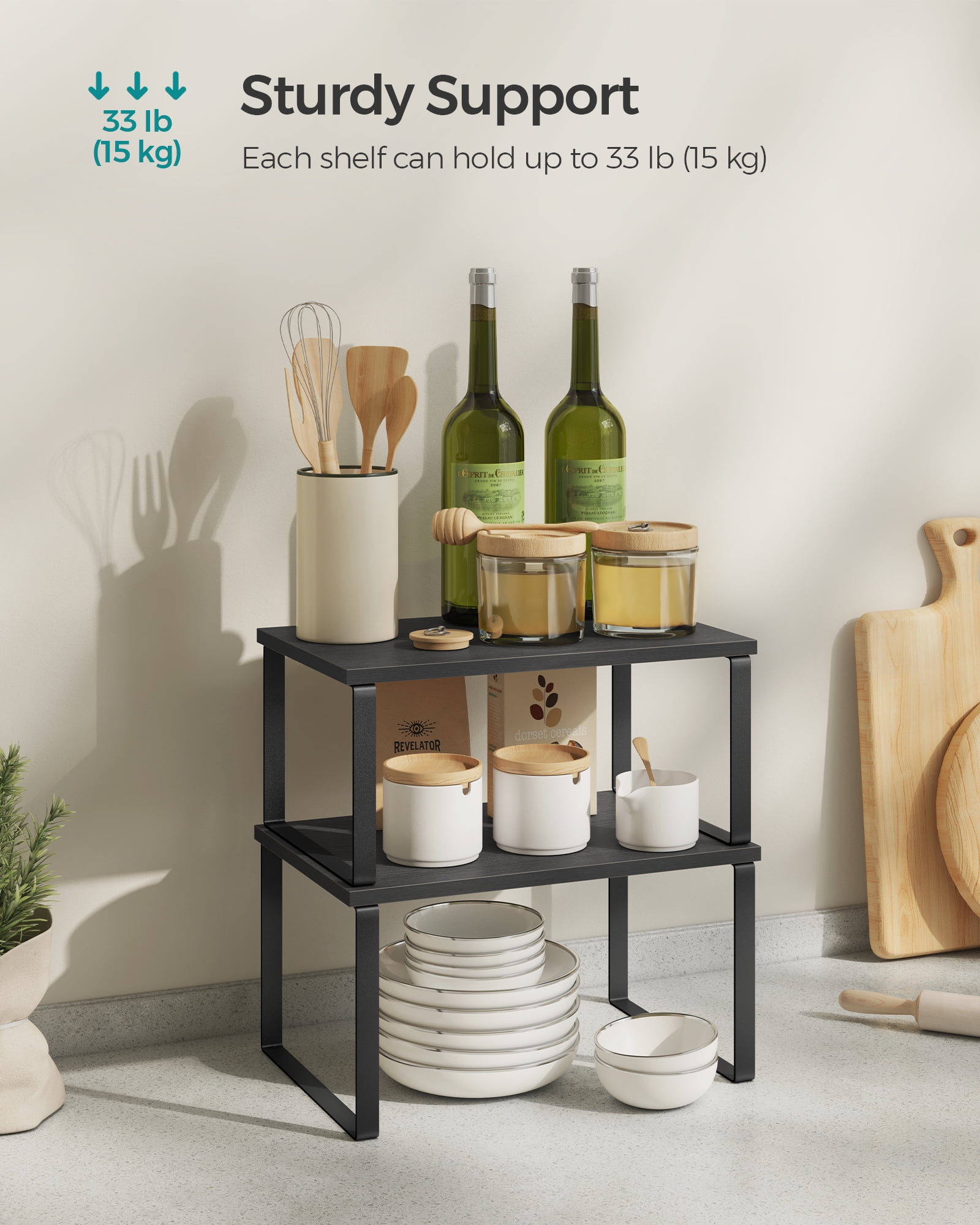 Cabinet Organizer Shelf, Set of 2 Kitchen Counter Shelves, Kitchen Storage, Spice Rack