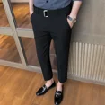 thumbnail image 5 of 9 Pantalones de traje masculino recortados con trenzas, ajustados, drapeados, elásticos, para verano, para hombre, sastrería social, elástica, para negocios, fluidos, formales, 5 of 5