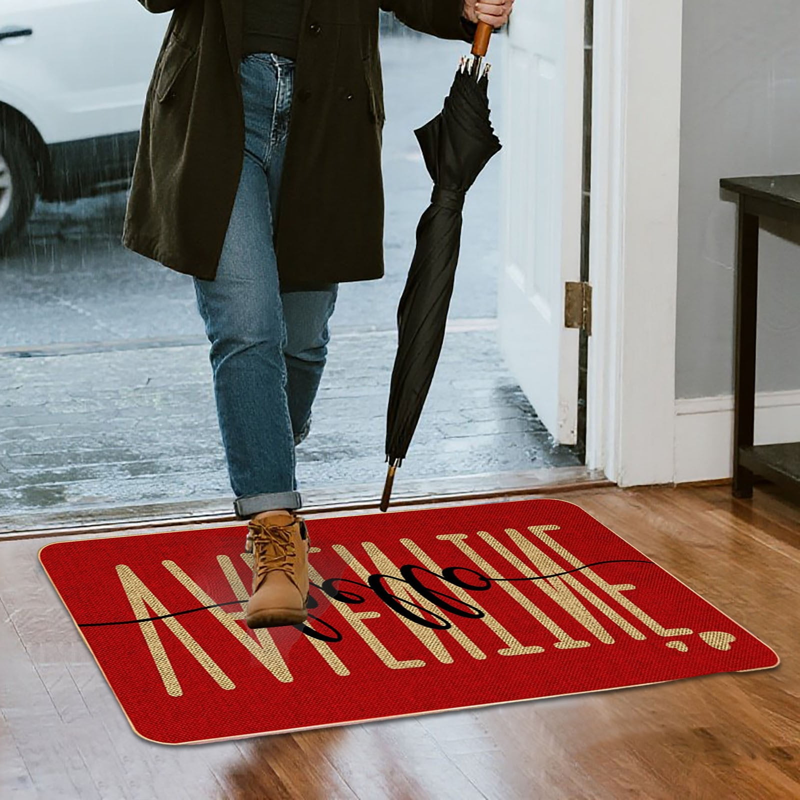 15.75x23.62 Inch Merry Christmas Snowflake Welcome Decorative Doormat, Seasonal Winter Low-Profile Floor Rug Switch Mat for Outdoor(A+B+C+D)