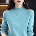 thumbnail image 1 of Suéter de punto de base corta con cuello alto y hueco para mujer, de pura lana sin costuras, confeccionado para otoño e invierno, 1 of 6
