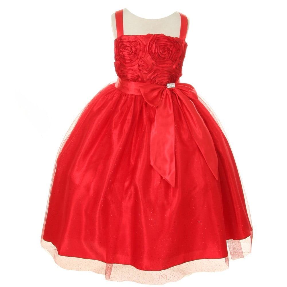 KiKi Kids USA - Little Girls Red Ribbon Roses Embroidered Taffeta ...