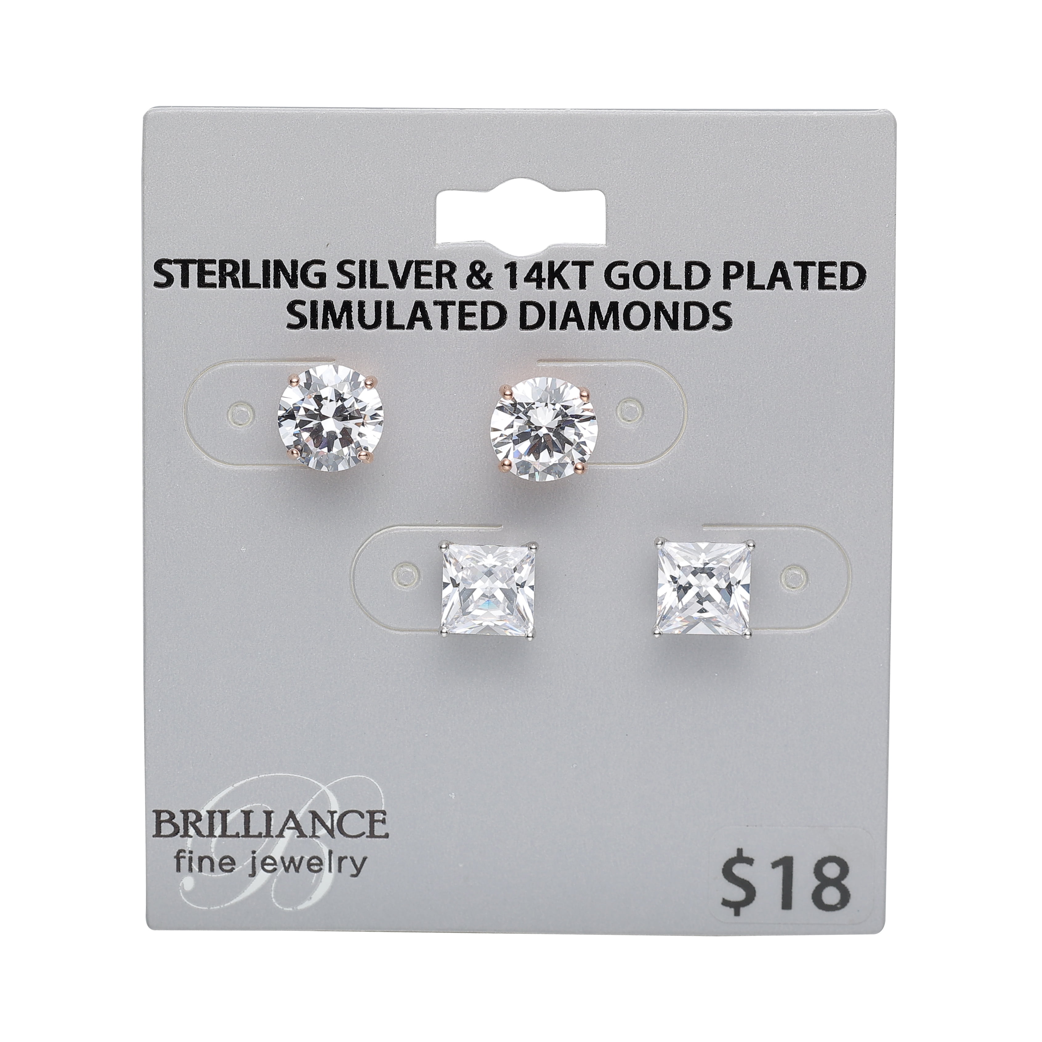Brilliance Fine Jewelry Women's Simulated Diamond Two Tone Earring Set in Rose Gold Flash Plated Sterling Silver
