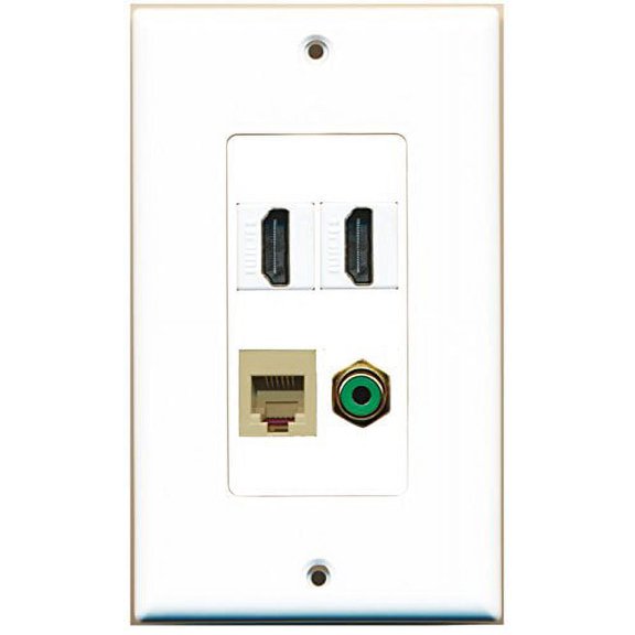 RiteAV - 2 Port HDMI 1 Port RCA Green 1 Port Phone RJ11 RJ12 Beige Wall Plate Decorative