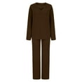 thumbnail image 5 of BLOCLOALO 2 Piece Lounge Set Long Sleeve Tops Womens Fall Outfit V Neck Pullover Tops and Long Pants Warm Pajamas Sweatsuits V Neck Blouses Sweatpants and Sweatshirt Set Trendy Lounge Sets Brown L, 5 of 6