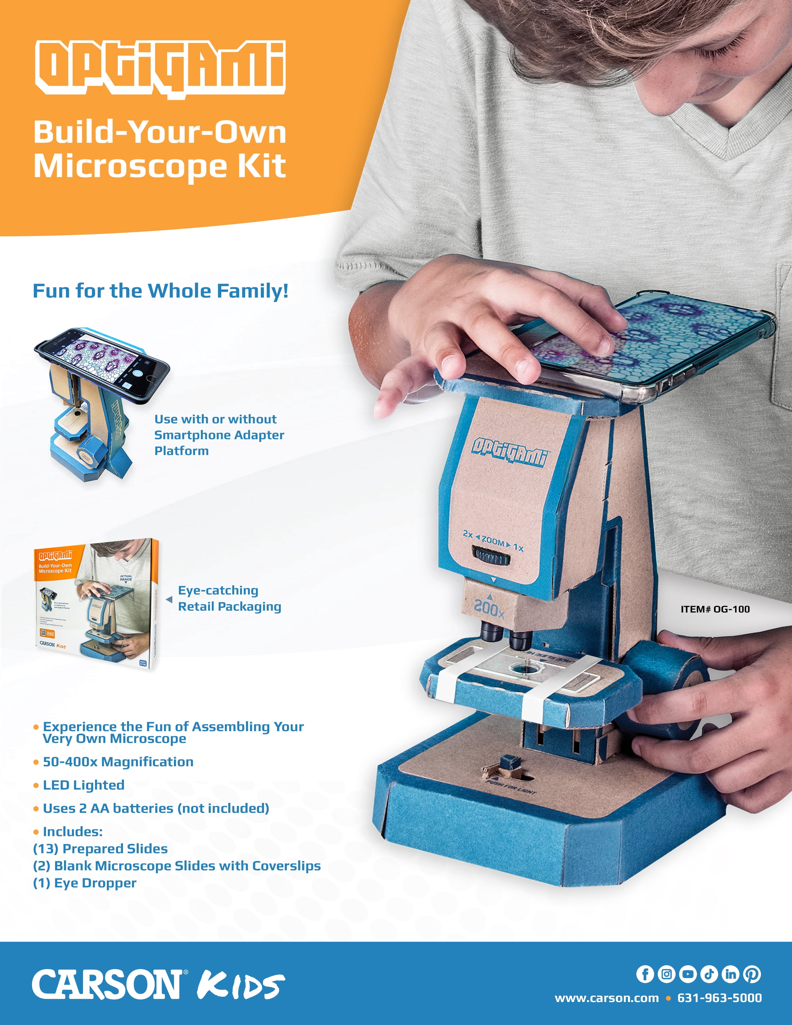 CARSON OG-100 Optigami Build-Your-Own Cardboard Microscope Kit