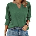 thumbnail image 6 of Yubnlvae Women's Loose V-Neck Batwing Sleeve 3/4 Length Cotton T-Shirt – Black, White, Grey, Green, Purple, Red, Blue (S-XXL) (Green | XL), 6 of 6