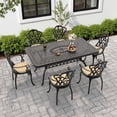 thumbnail image 2 of Hzzkey 7-Piece Rectangle Cast Aluminum Patio Set , Beige Cushions , Umbrella Hole , Black, 2 of 9