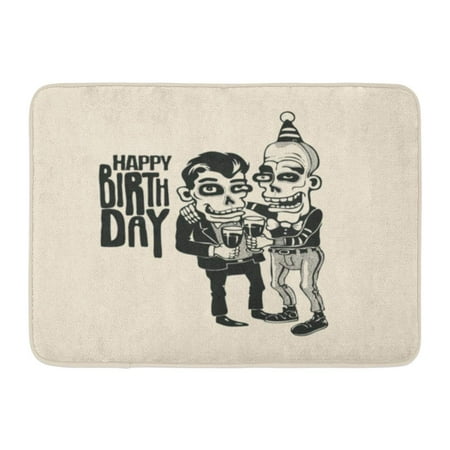 GODPOK Alcohol Weird Design Happy Birthday with Two Cartoon Characters with Glasses of Wine Crazy Bar Rug Doormat Bath Mat 23.6x15.7