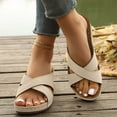 thumbnail image 3 of Women's Wedge Platform Sandals Comfortable Slip On Backless Slide Beach Sandal Open Toe Non Slip Work Shoes Beige Size 9, 3 of 5