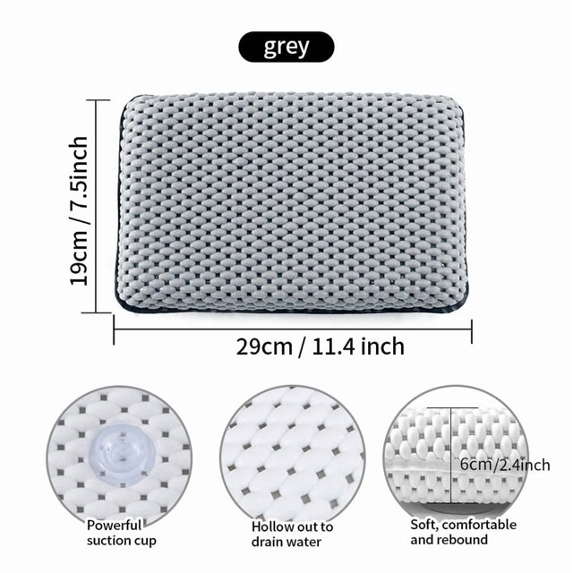 Wholesale Lightweight PVC Bath Neck Pillow with 8 Suction Cups - Anti-Slip, Comfortable Neck Support for Home & Hotel Use, 29x19cm, Gray - Secure Adhesion on Smooth Surfaces for Relaxing Bath