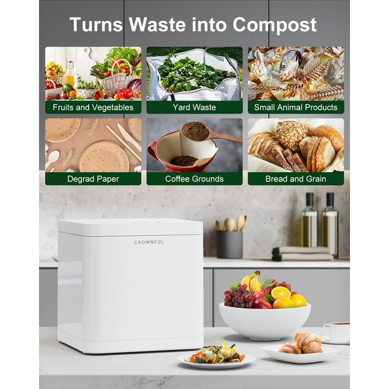 iDOO Electric Kitchen Waste Composter, Automatic Smart Compost Bin with  Carbon Filter, Odor-Free, 3L Capacity, White