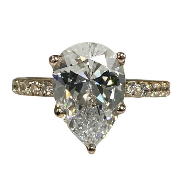 HeartsAndYou 2ct Pear Cut Moissanite Solitaire Engagement Ring for Women 18k White Gold over Silver Round Accents Stylish