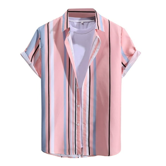 Ketyyh-chn99 Mens Tshirt Summer Tops for Men Button Chest Pocket Cotton Linen Casual Short Sleeve Shirt Loose Solid Color Shirt Pink,2XL