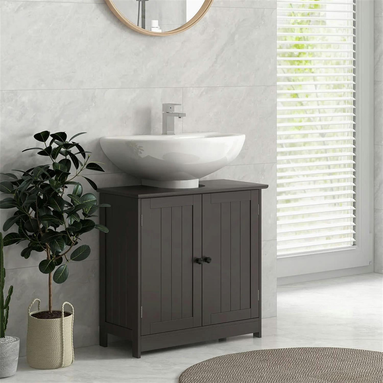 Demi Bonn 23" Bathroom Vanity with 2 Doors and Adjustable Shelf, Pedestal Sink 2-Door Cabinet, Under Sink Cabinet, Brown