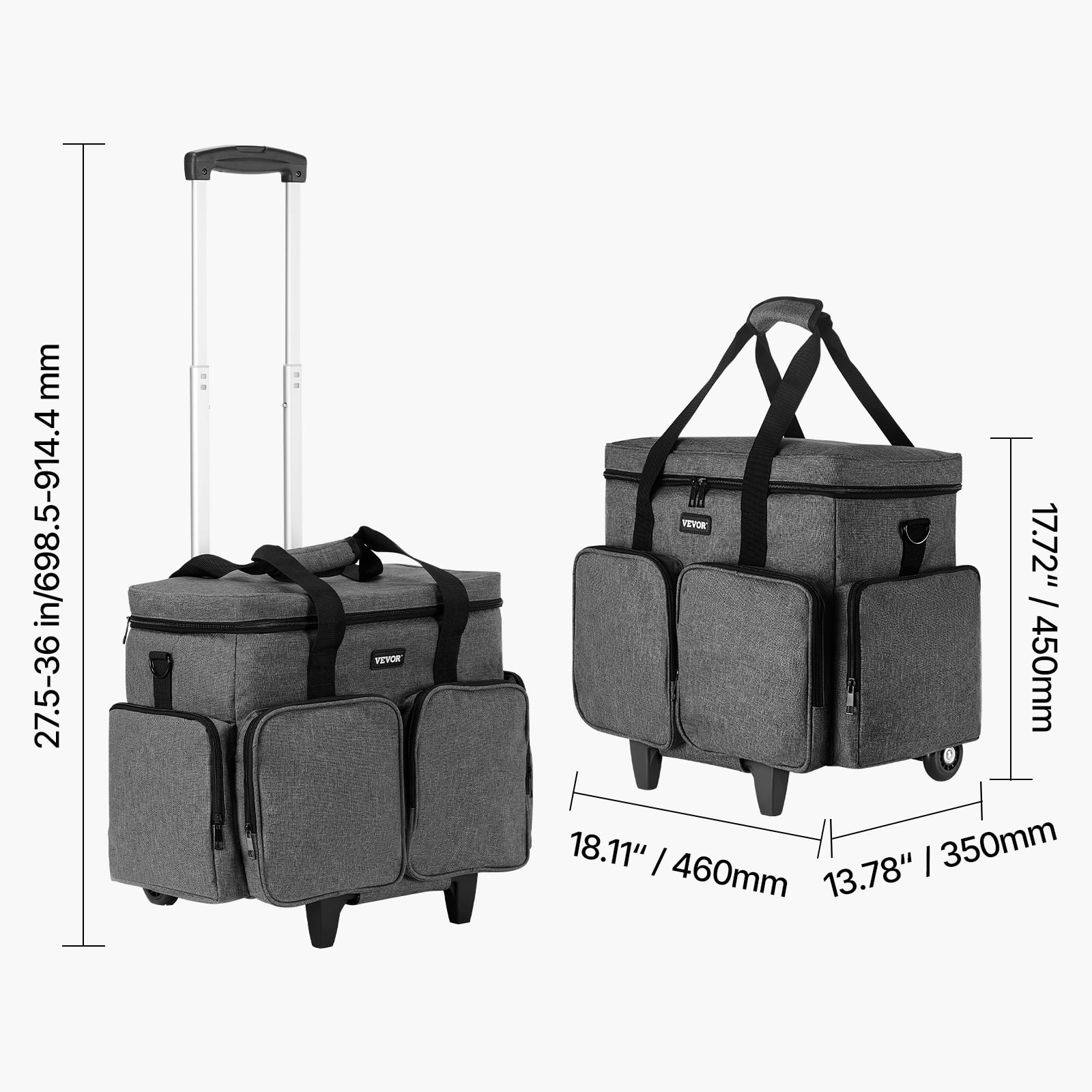 VEVOR Rolling Laptop Bag, Fits Up to 15.6 Inch Laptop, Wheeled Briefcase, Teacher Roller Computer Tote Bag with Detachable Trolley & Telescopic Handle, Laptop Case for Work Travel, Women & Men (Gray)