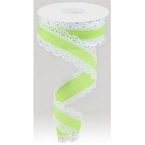Scalloped Edge Canvas Wired Ribbon, White, Lime,10 Yards x 1.5 Inch