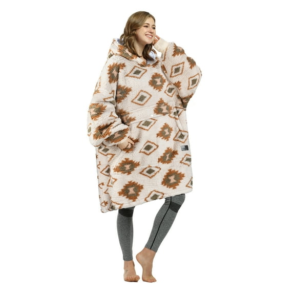 Catalonia Oversized Blanket Hoodie Sweatshirt, Fleece Hooded Lounging Pullover with Giant Pocket, Birthday Gifts Christmas Gifts, Southwestern Aztec