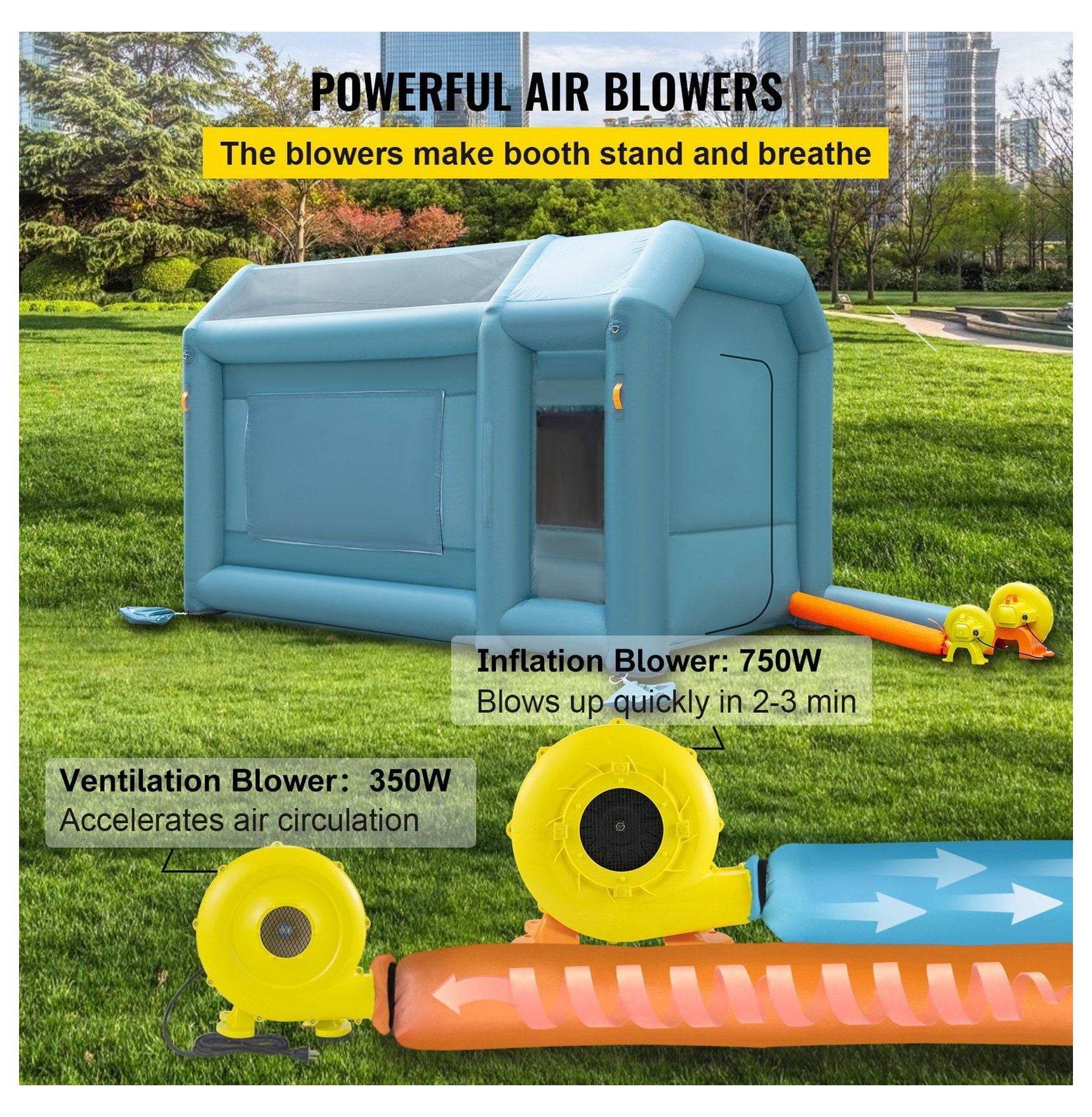 Inflatable Paint Booth 13x8x8ft, Portable Spray Booth Tent w/Filters & Blowers, Car Paint Tent for Auto Body, Motorcycle, DIY Painting Workstation