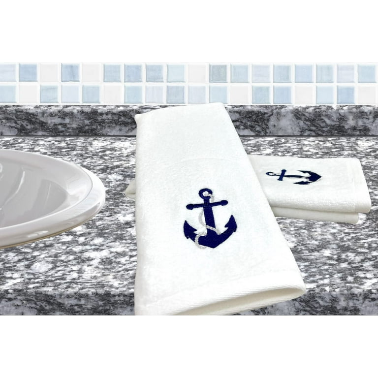 Serafina Home Luxury Soft Absorbent Embroidered Guest Hand Towels Nautical Blue Anchor with Gray Rope Design 2 Piece Single Anchor Walmart
