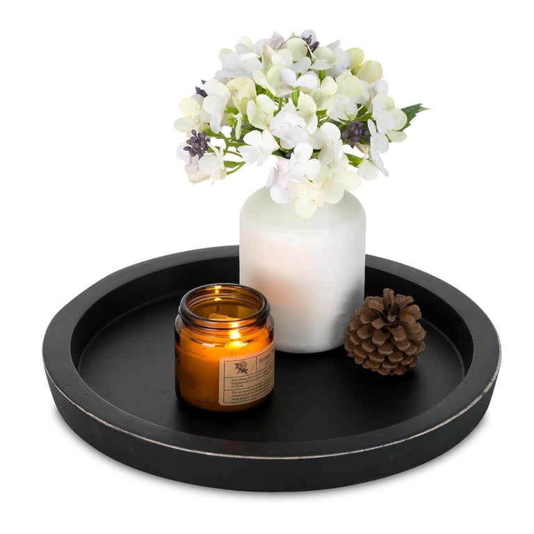 Hanobe Farmhouse Round Wood Candle Holder Tray, Black photo 1