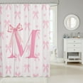 thumbnail image 2 of Pink Bow Shower Curtain,Initial Letter M Chic Romantic Bath Curtain,Princess Style Bowknot Love Hearts Girly Fairy Home Bathroom Decor Polyester Fabric Waterproof 72 x 84 Inches, 2 of 5