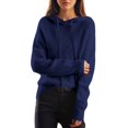 thumbnail image 3 of Women's Hooded Sweater Twist Front Argyle Knit Long Sleeve Pullover (Dark Blue, One Size), 3 of 4