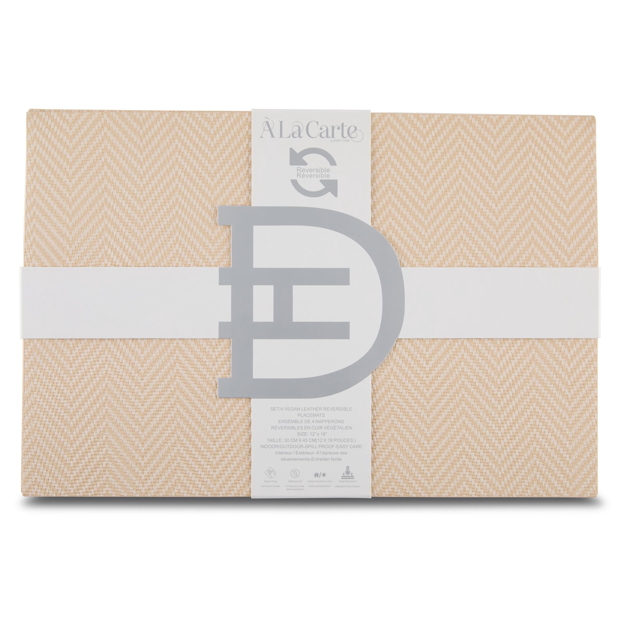 Ala Carte by Dainty Home Chevron Textured Faux Leather Placemats – Set of 4, Reversible, Non-Slip, Washable, Heat & Tear Resistant – 12x18 in Dining Table Mats