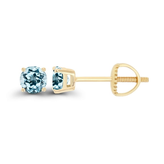 Decadence 14K Yellow Gold Plated Sterling Silver 4mm Round Natural Sky Blue Topaz December Birthstone Screwback Stud Earrings