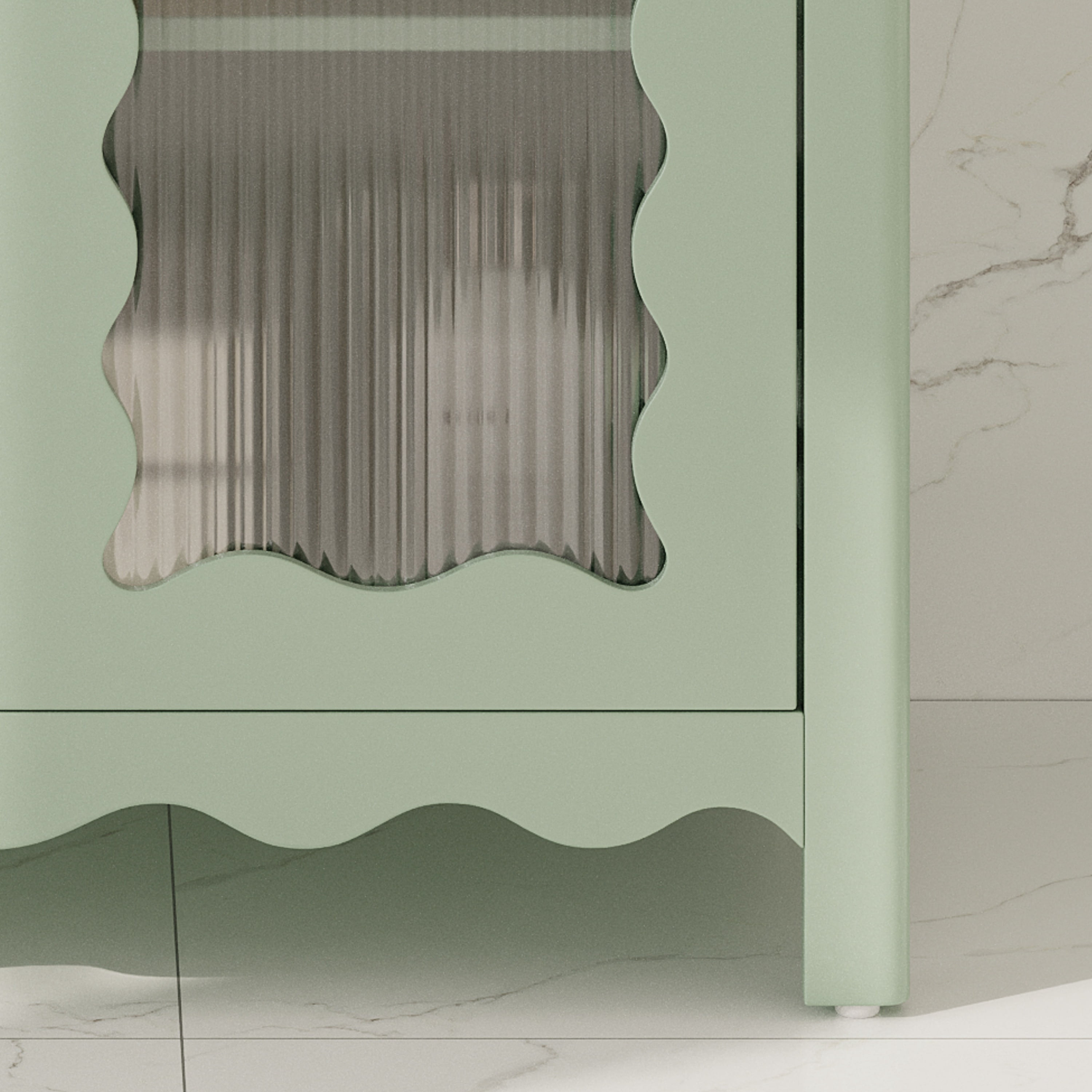 GARITIN Bathroom Vanity 31 Inch, Modern Bathroom Cabinet with Tempered Glass Doors and Rubber Wood Legs for Small Bathroom, Green