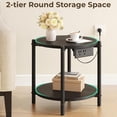 thumbnail image 3 of LIKIMIO Small Round Side Table with Charging Station, 2-Tier End Table with Lower Shelf, 15.8" W Modern Wooden Nightstand for Small Spaces, Living Room, Bedroom, Black, 3 of 8