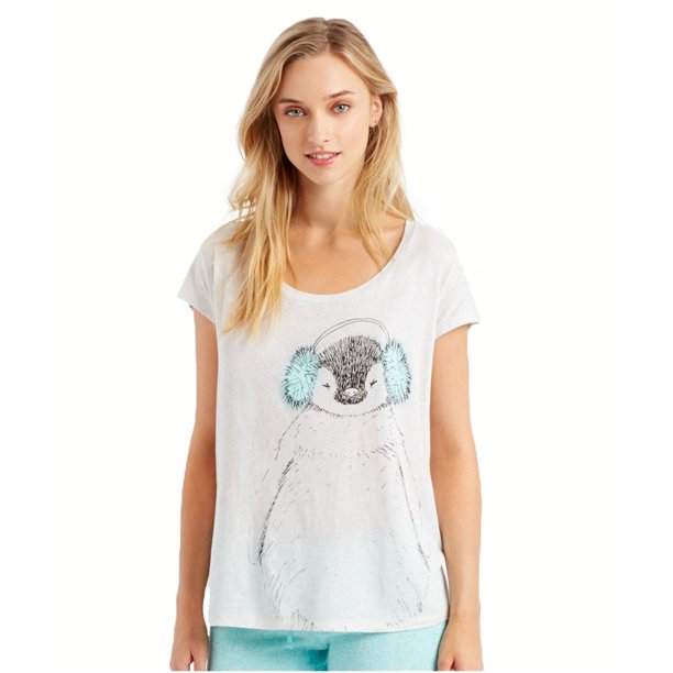 Camiseta de Pijama Aeropostale con Pingüino Frío para Mujer Beige Mediano
