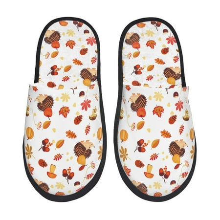 Balery Autumn Maple Leaf with Hedgehog Slient Indoor Furry Fleece Comfort House Shoes Soft Non-Slip Home Shoes Cotton slippers House Slippers-- Large